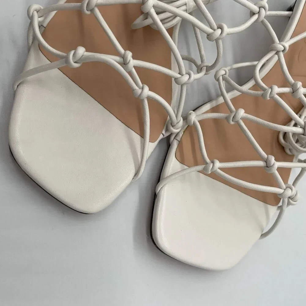 New J.Crew Zadie Knotted Lace Up‎ Kitten Heel Sandal Sz 9 White Leather - Picture 6 of 11